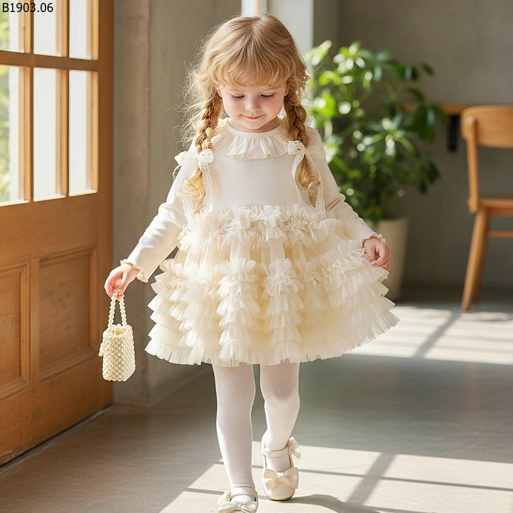 Váy lưới bồng bềnh kiểu dáng mùa xuân mùa xuân/hè 2026 giá sỉ 180k