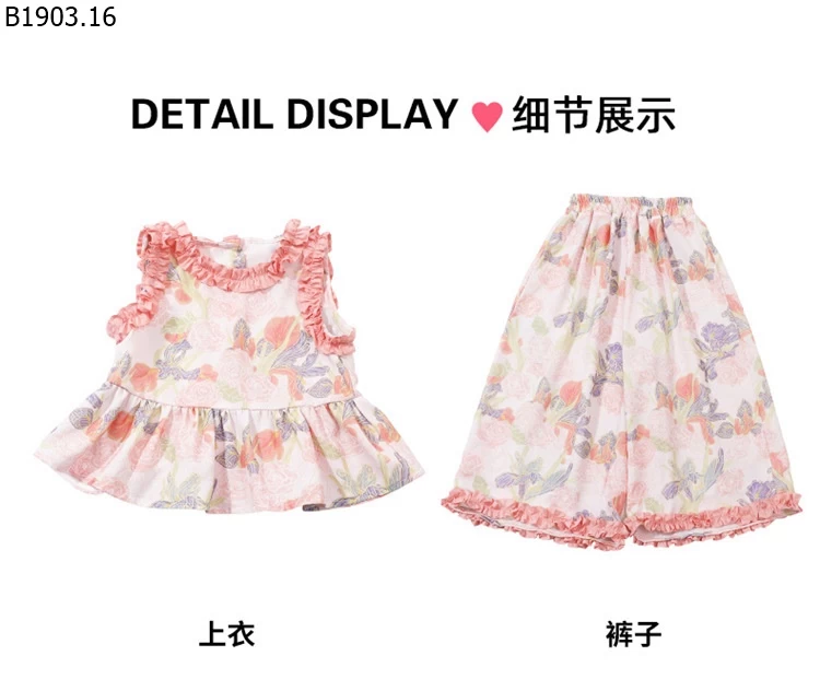 Bộ đồ mỏng họa tiết hoa cho bé gái giá sỉ 95k