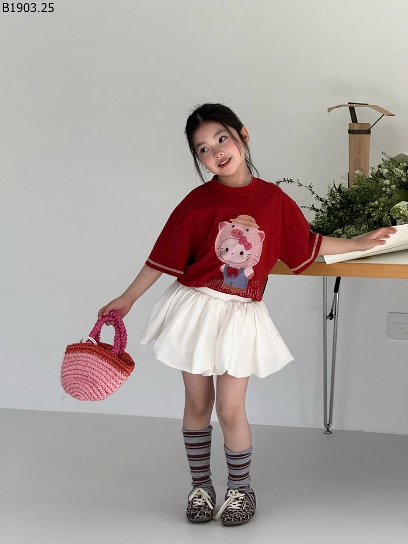 SET ÁO KITTY ĐỎ MIX VÁY BÍ TRẮNG giá sỉ áo --- G.i.á 174k váy --- G.i.á 214k