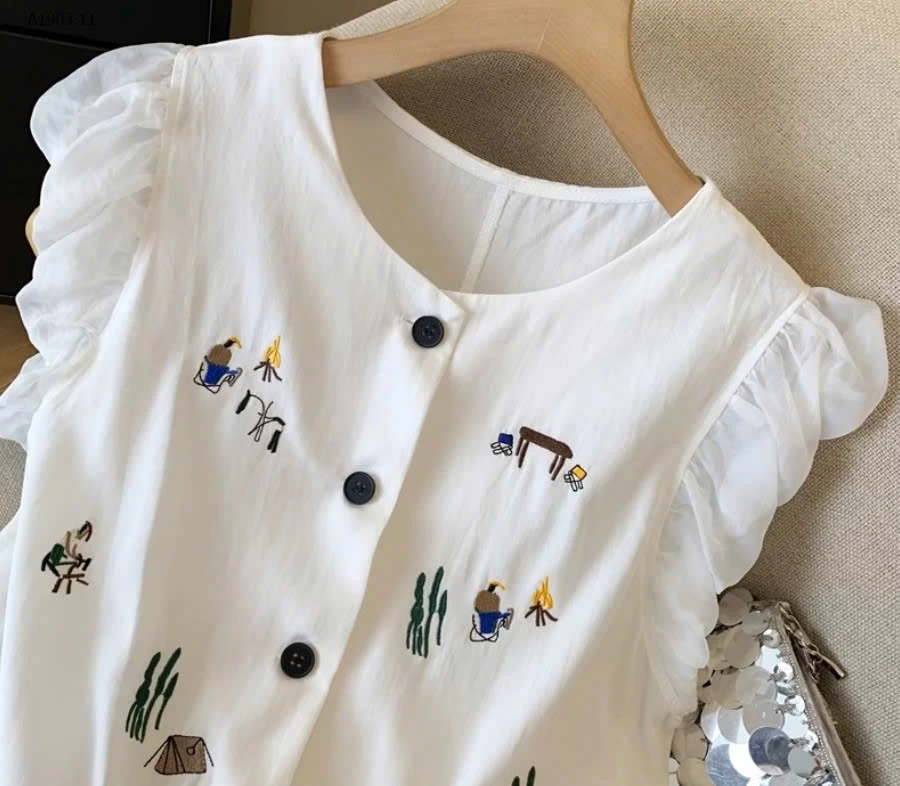 ÁO TAY BÈO THÊU HÌNH PHỐI CÚC - sỉ 215k