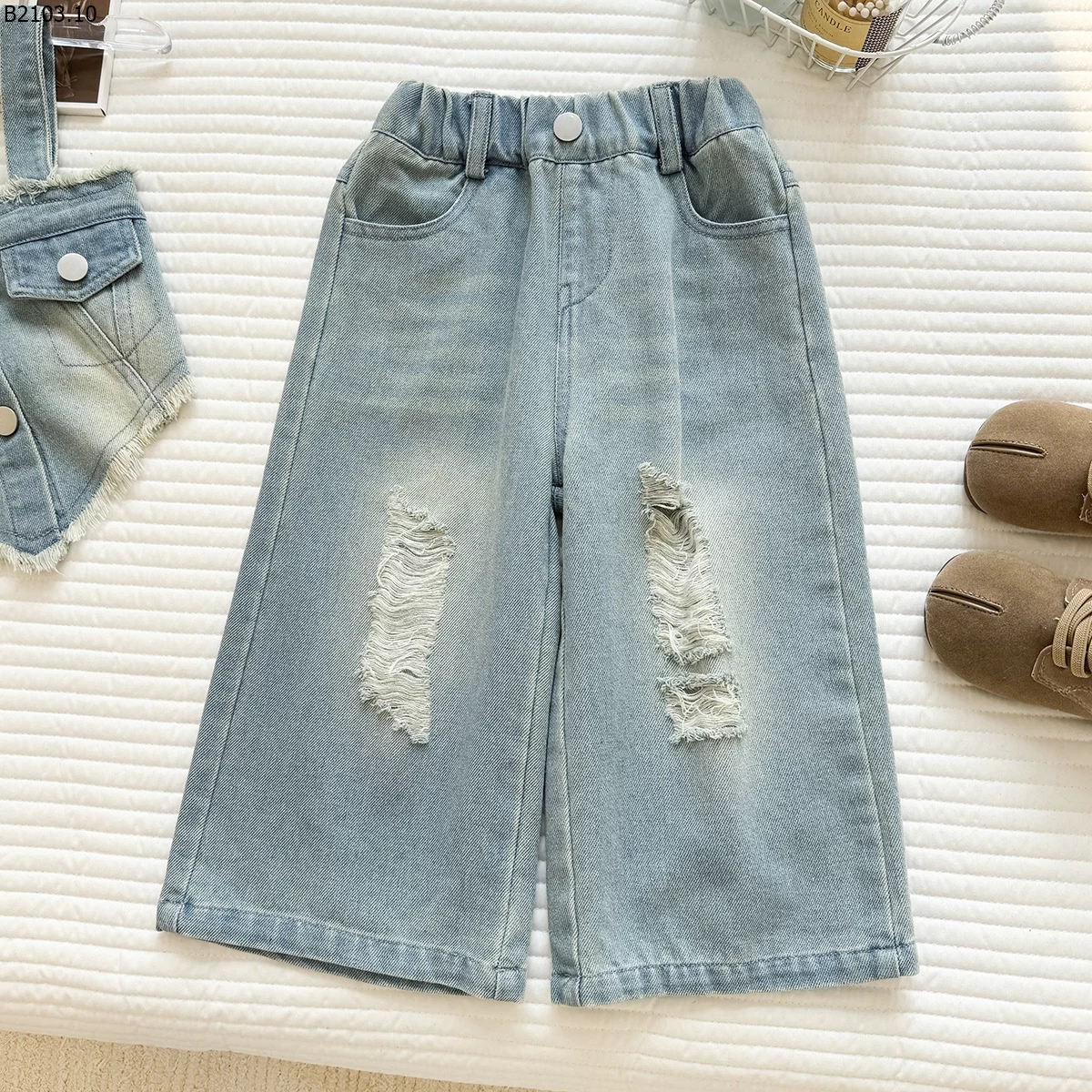 SET ÁO, QUẦN JEANS ỐNG RỘNG BÉ GÁI giá si 263k