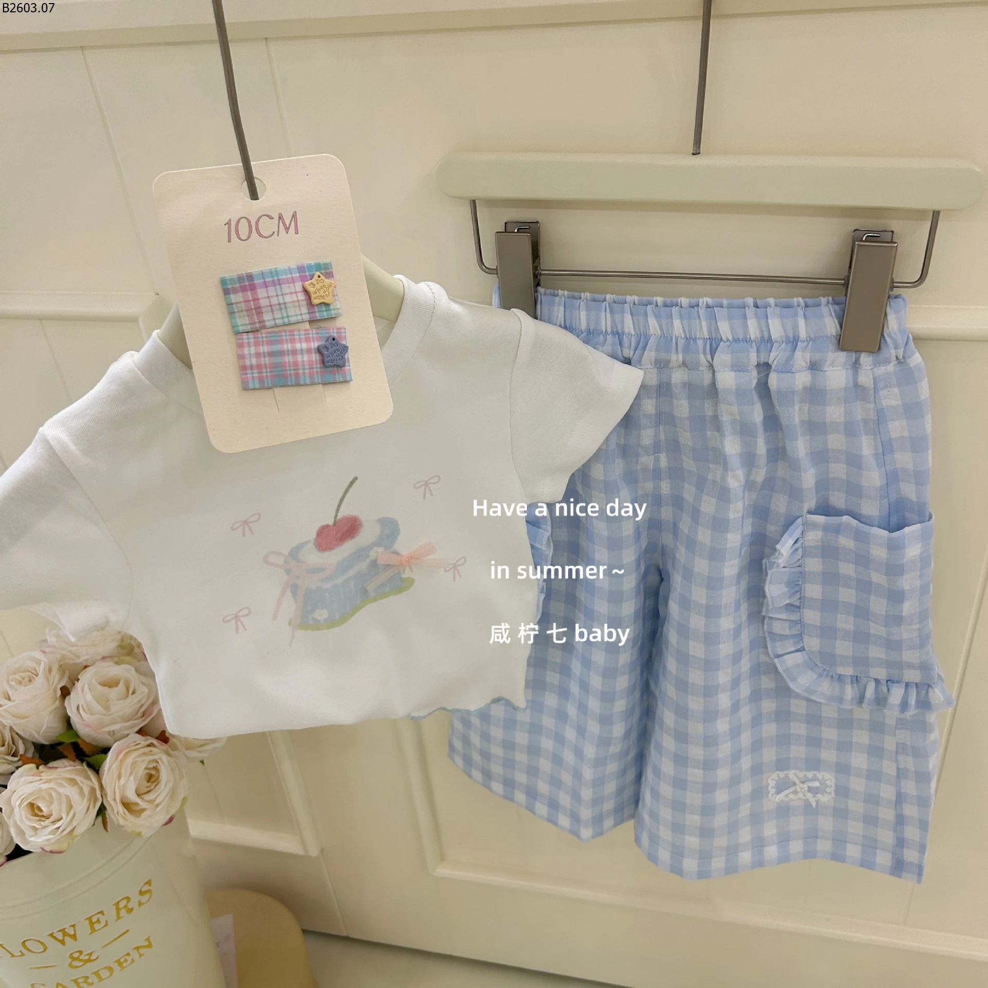 SET ÁO THUN BÁNH NGỌT MIX QUẦN CARO XANH sỉ áo = quần: 135k