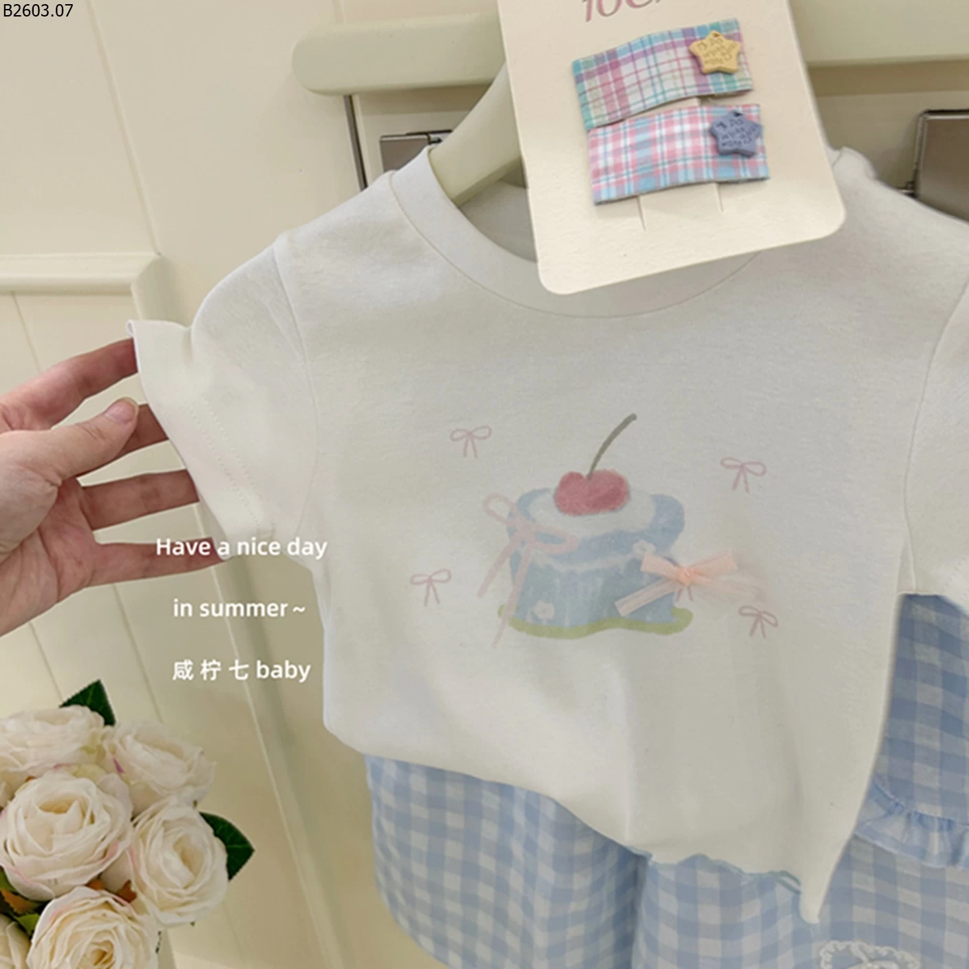 SET ÁO THUN BÁNH NGỌT MIX QUẦN CARO XANH sỉ áo = quần: 135k