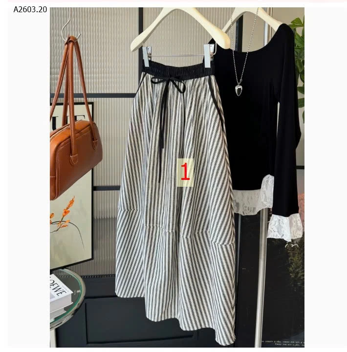CHÂN VÁY ANNA KẺ SỌC - sỉ 187k