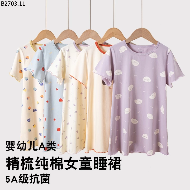 Áo ngủ mùa hè bằng cotton mỏng, loại A, tay ngắn si 137k