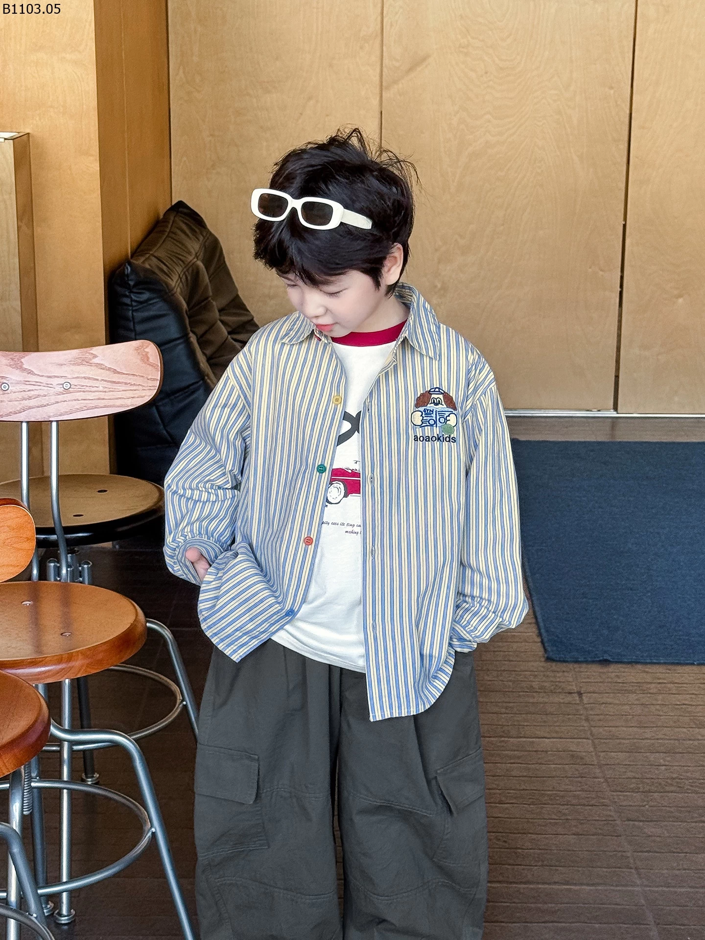 SƠ MI SỌC THÊU LOGO AOAOKIDS sỉ 219k