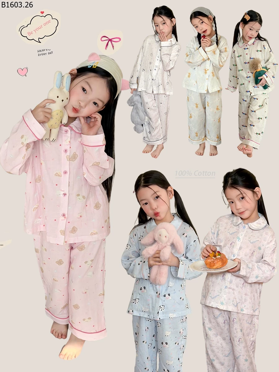 Bộ đồ ngủ hai lớp bằng cotton và gạc mềm NHÀ AMBB giá sỉ sz 100-150 : 267k sz 160 : 288k sz 170 : 312k
