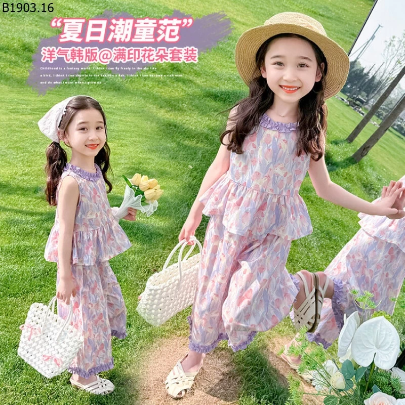 Bộ đồ mỏng họa tiết hoa cho bé gái giá sỉ 95k