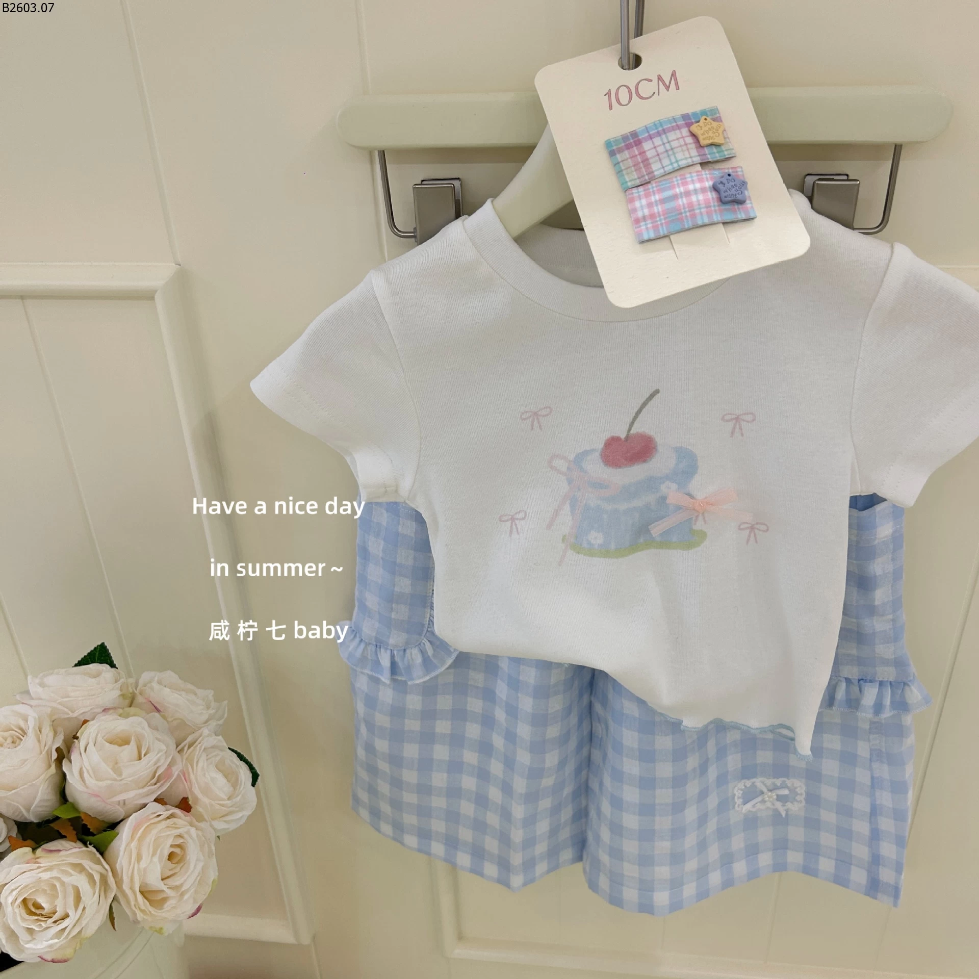 SET ÁO THUN BÁNH NGỌT MIX QUẦN CARO XANH sỉ áo = quần: 135k